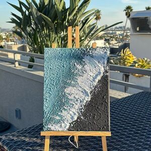 Sandy Ocean Acrylic blue black Painting on Canvas 8*10 inches Wall Art